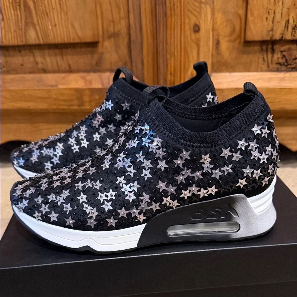 Ash Lightning Star Slip On Wedge Sneakers Black and Silver - Picture 3 of 10